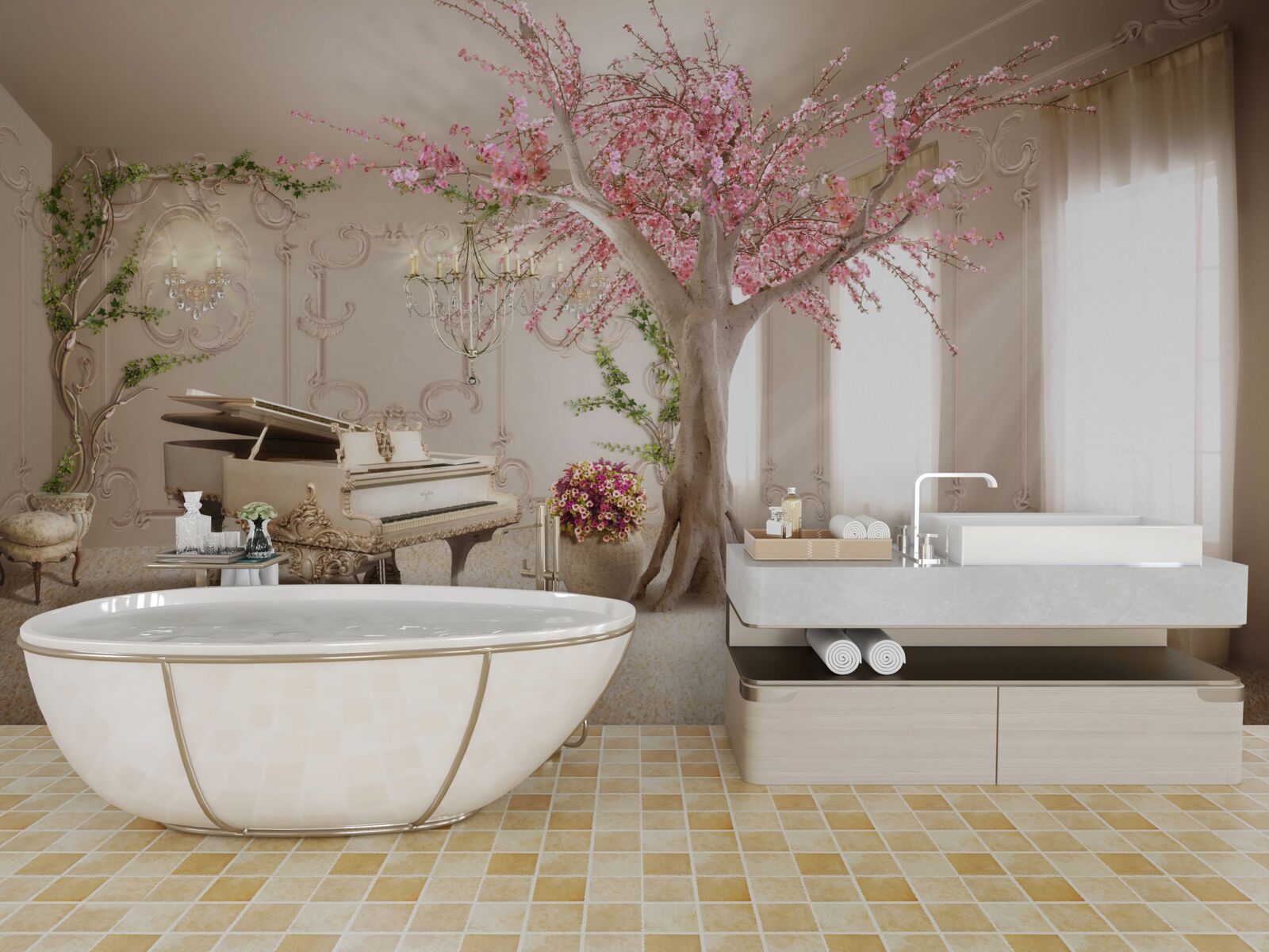 Fototapet cameră de zi magică cu copac sakura