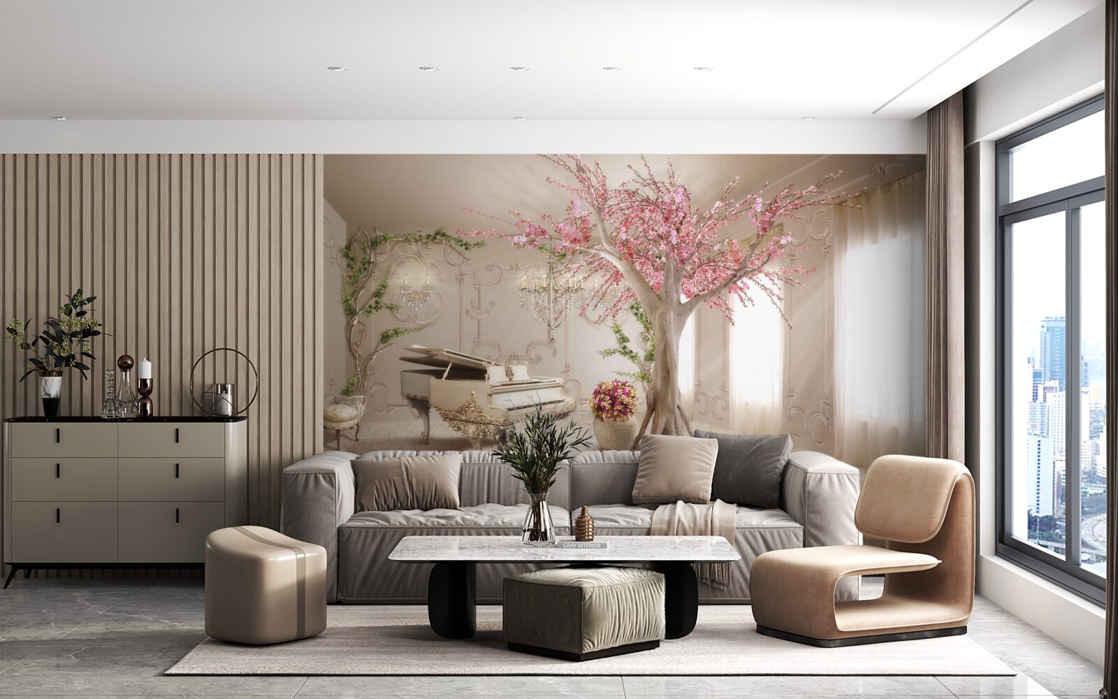 Fototapet cameră de zi magică cu copac sakura