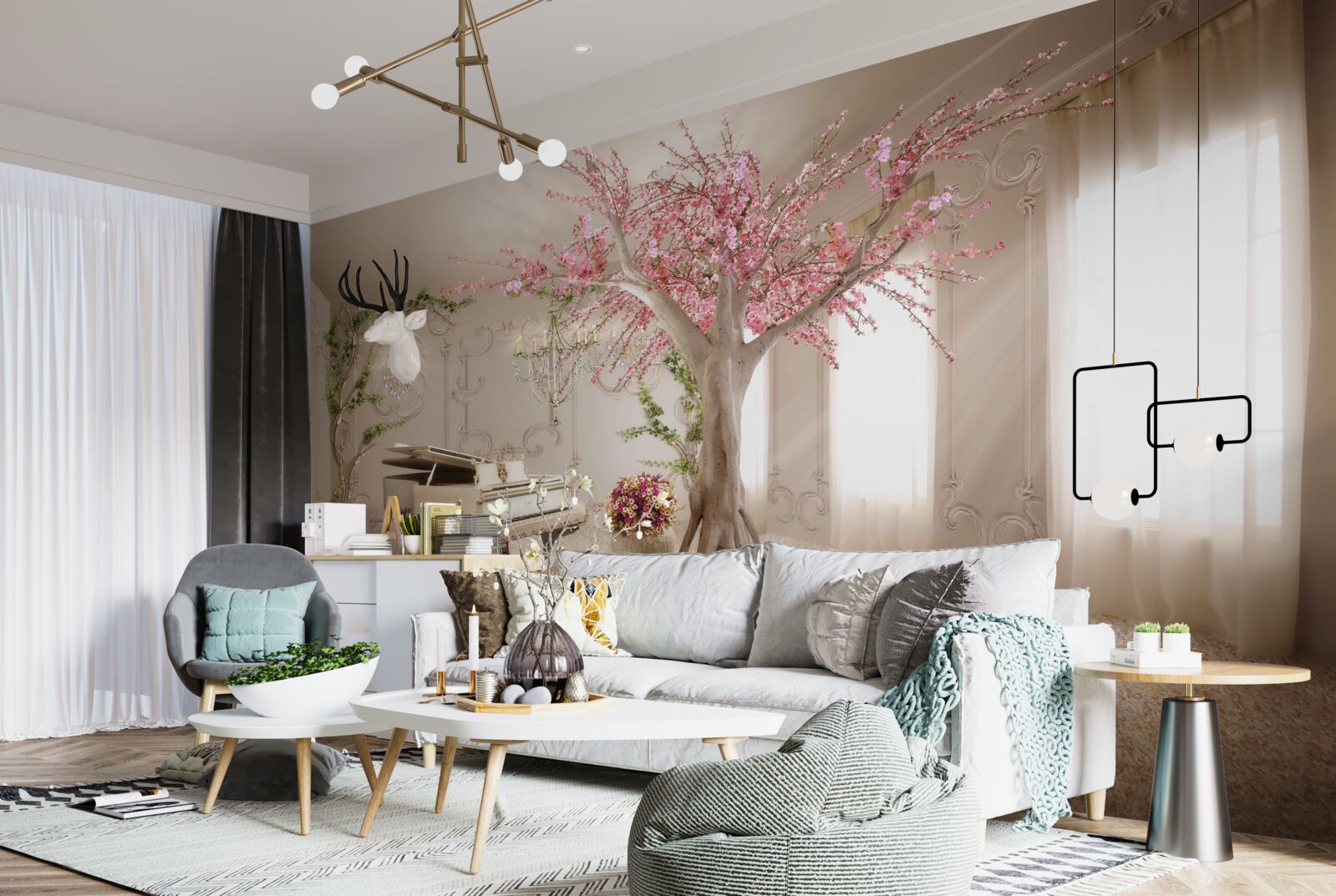 Fototapet cameră de zi magică cu copac sakura