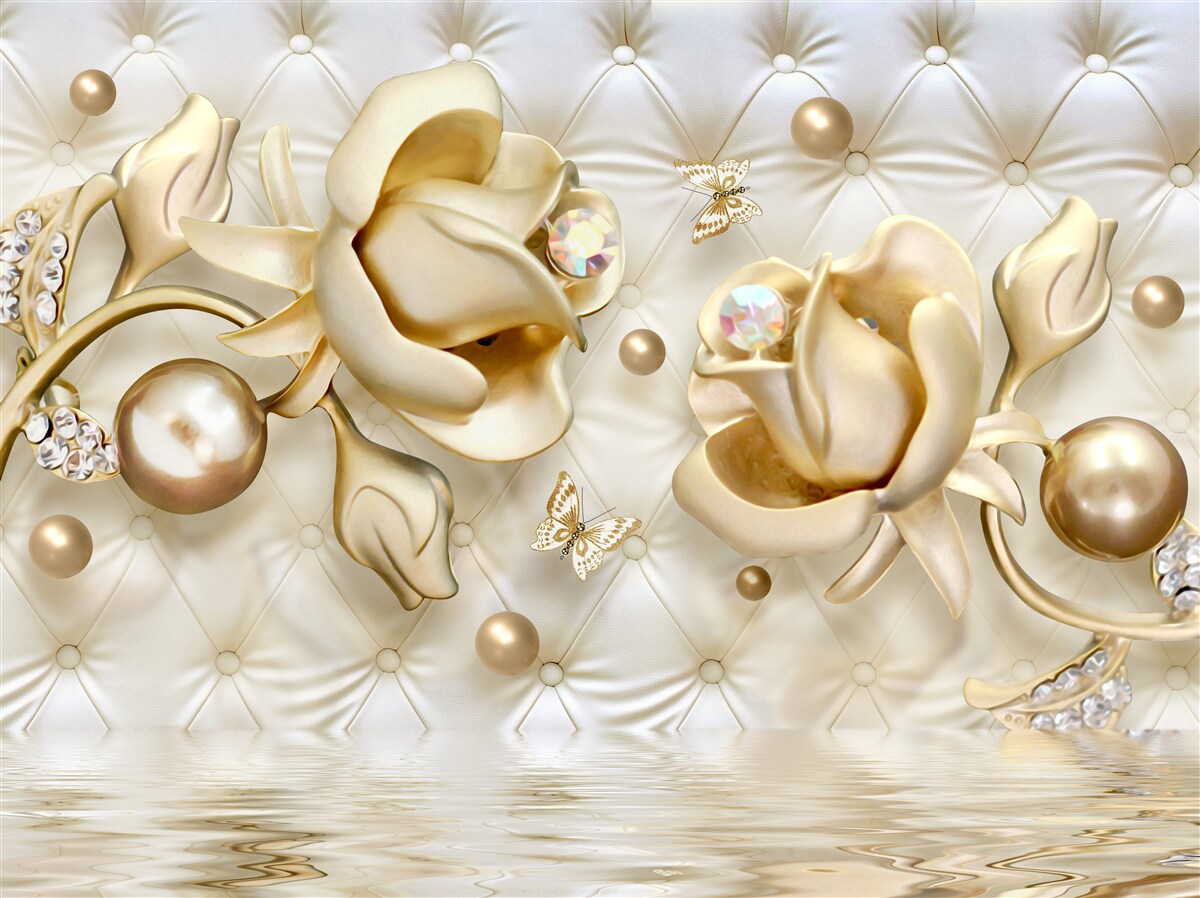 Fototapet trandafiri în formă de diamant din aur