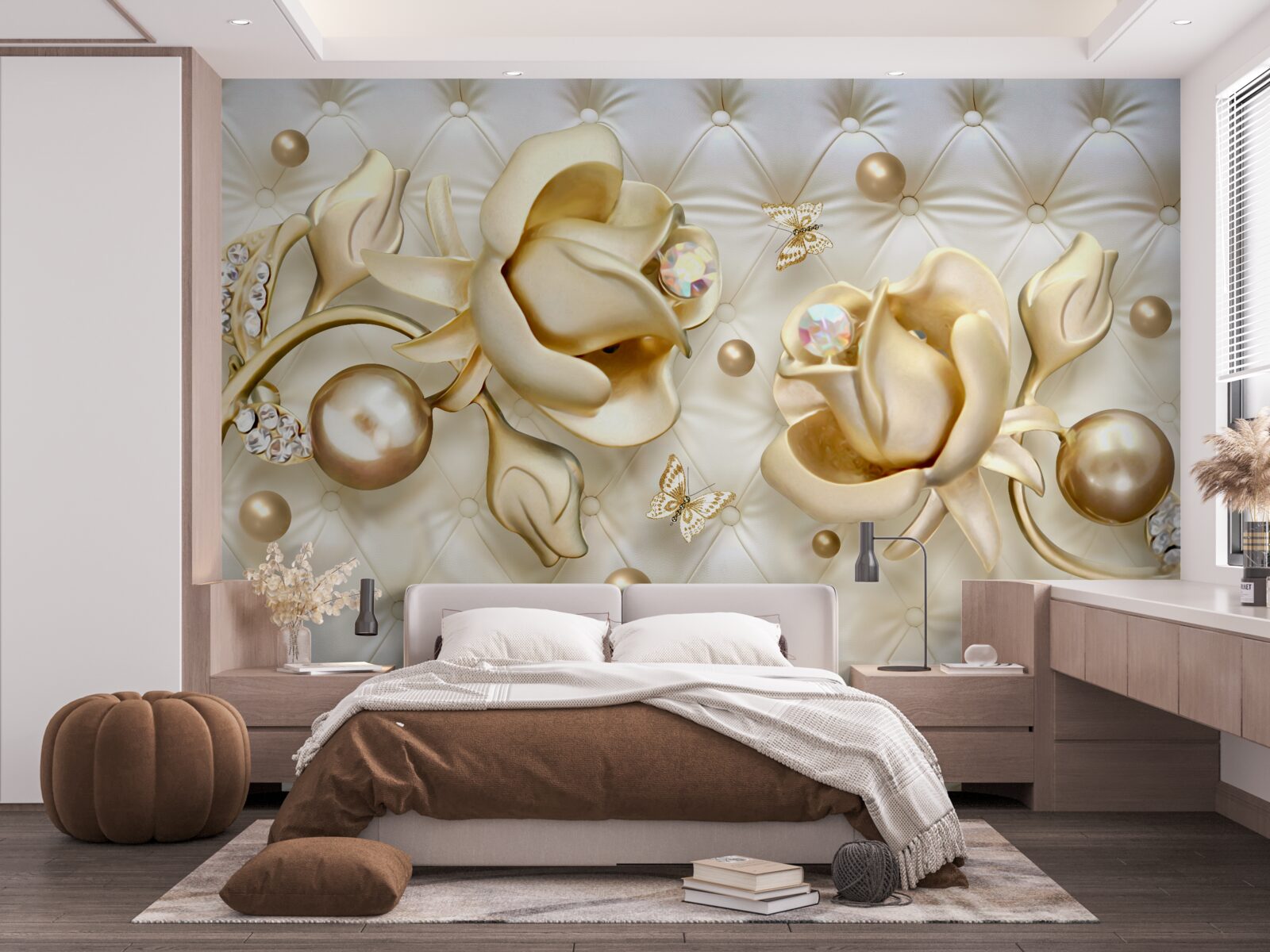 Fototapet trandafiri în formă de diamant din aur