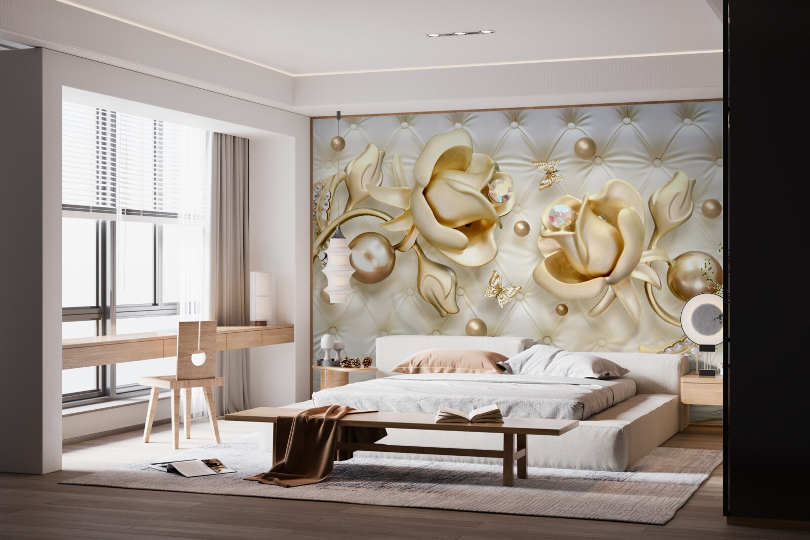 Fototapet trandafiri în formă de diamant din aur