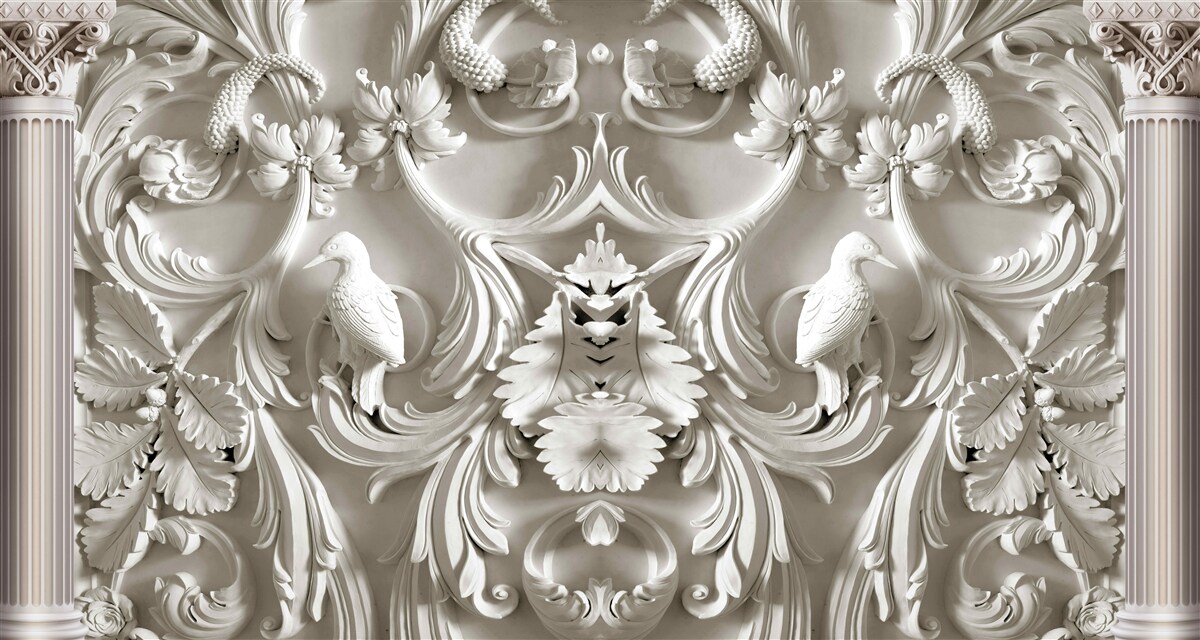 Fototapet detalii volumetrice albe pe perete