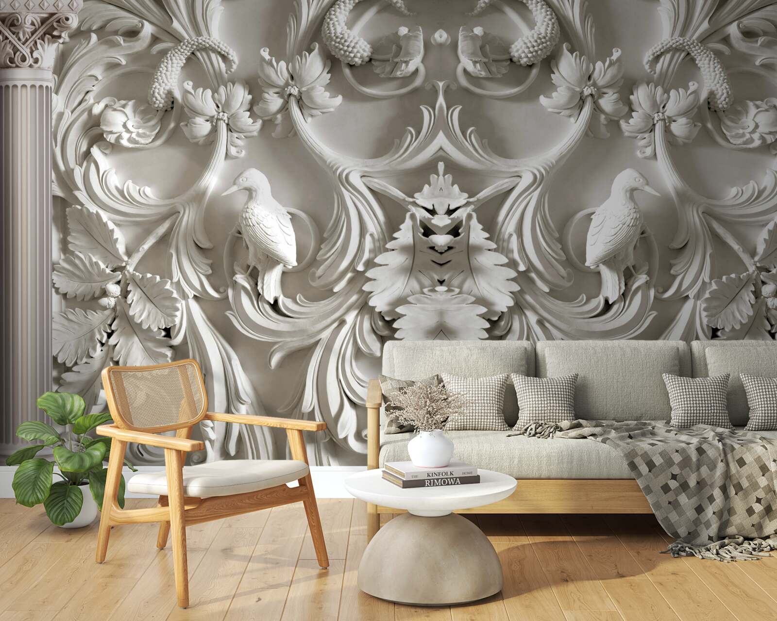 Fototapet detalii volumetrice albe pe perete