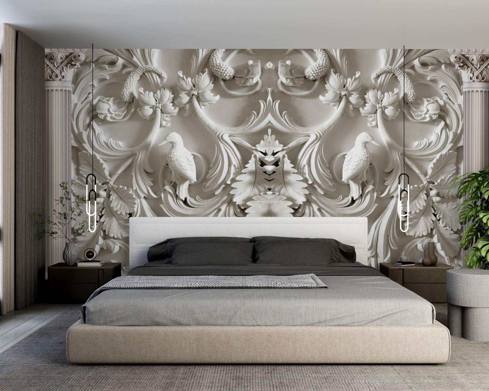 Fototapet detalii volumetrice albe pe perete