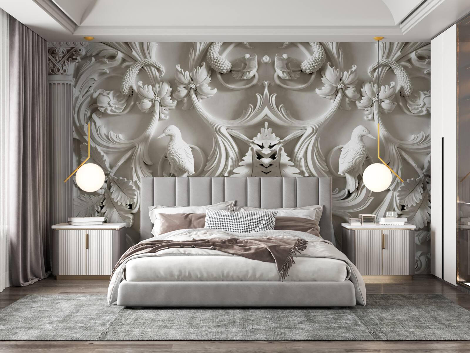 Fototapet detalii volumetrice albe pe perete