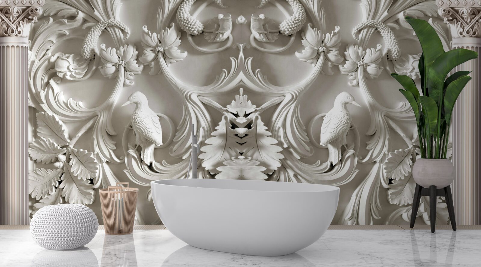 Fototapet detalii volumetrice albe pe perete
