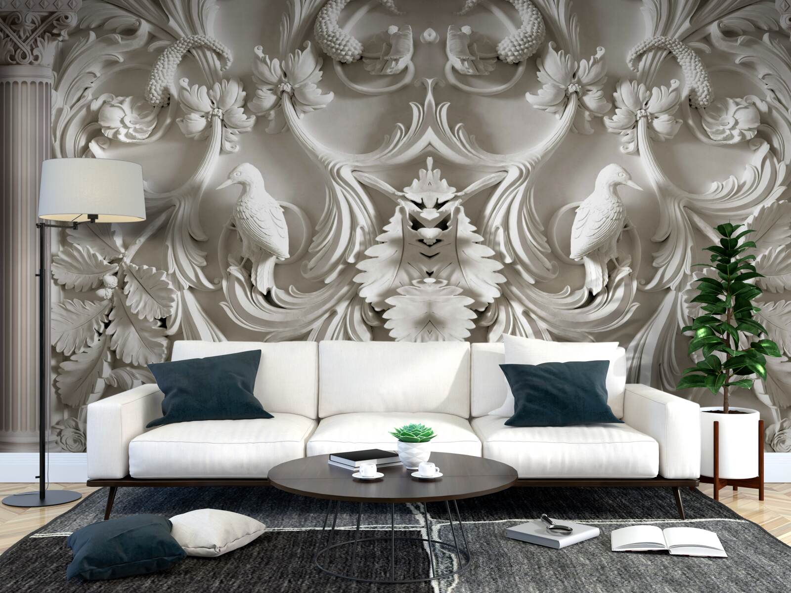 Fototapet detalii volumetrice albe pe perete