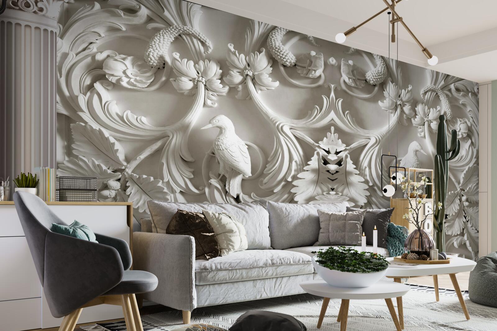 Fototapet detalii volumetrice albe pe perete
