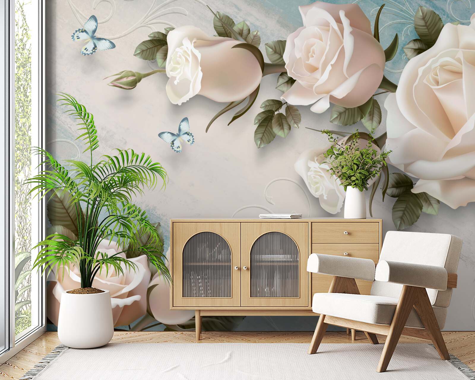 Fototapet trandafiri crem moale