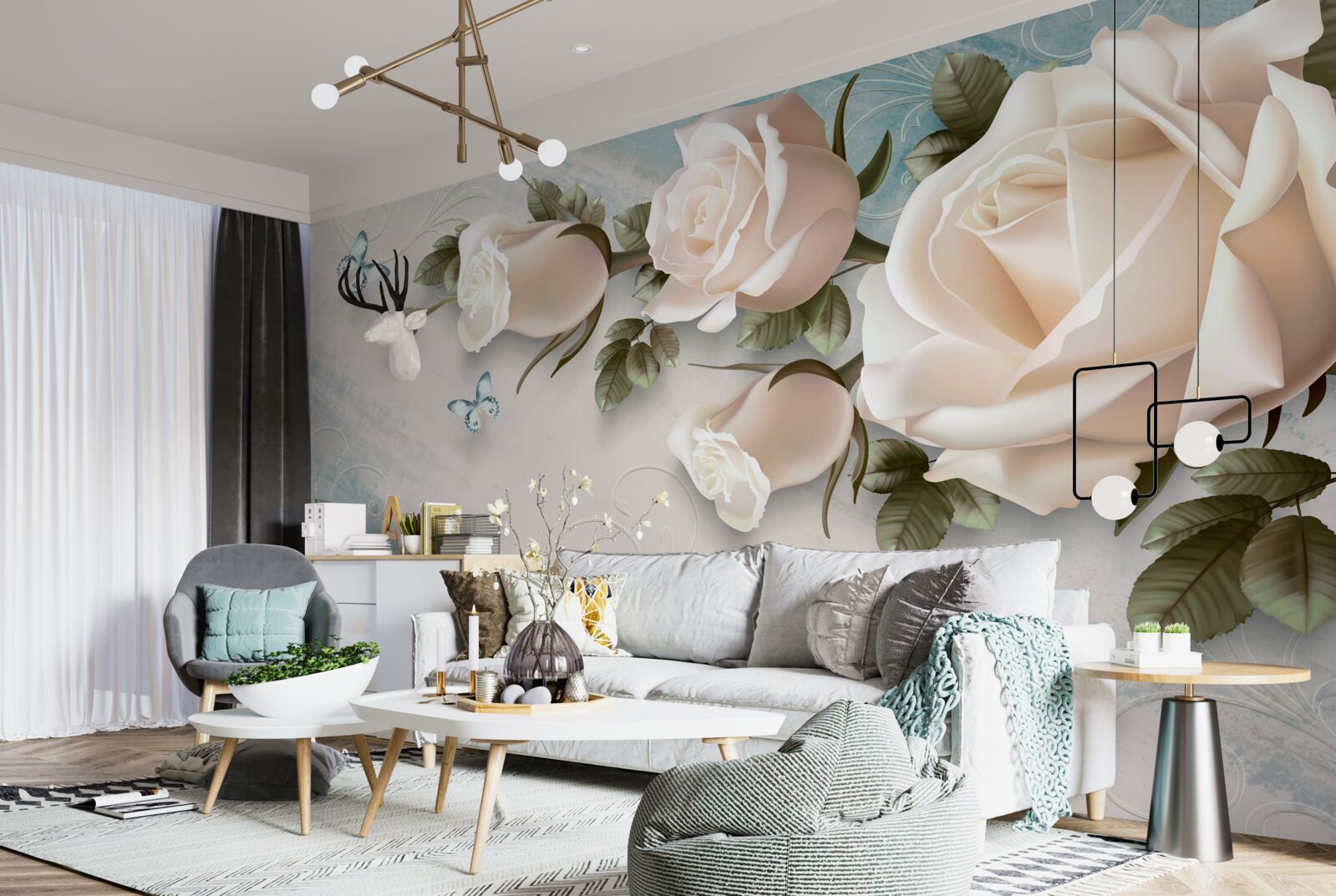 Fototapet trandafiri crem moale