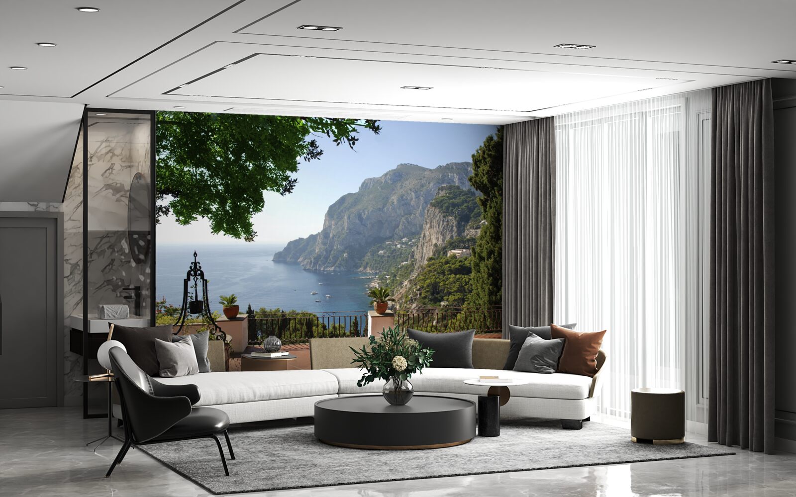 Fototapet panoramă de munți și ocean