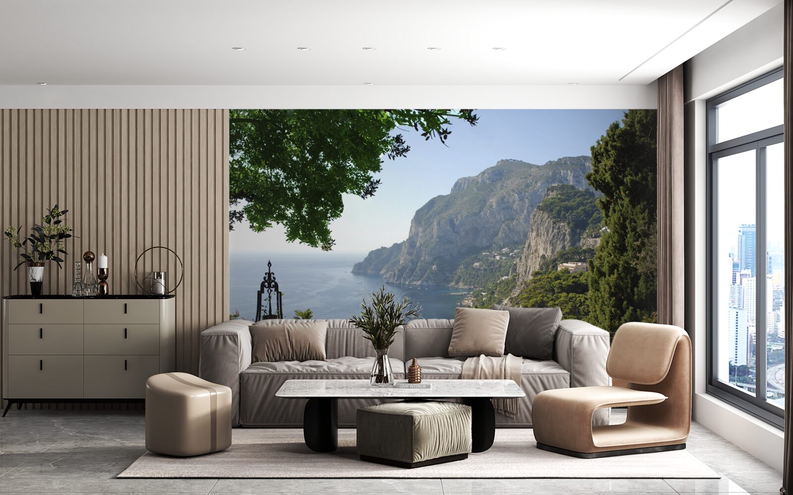 Fototapet panoramă de munți și ocean