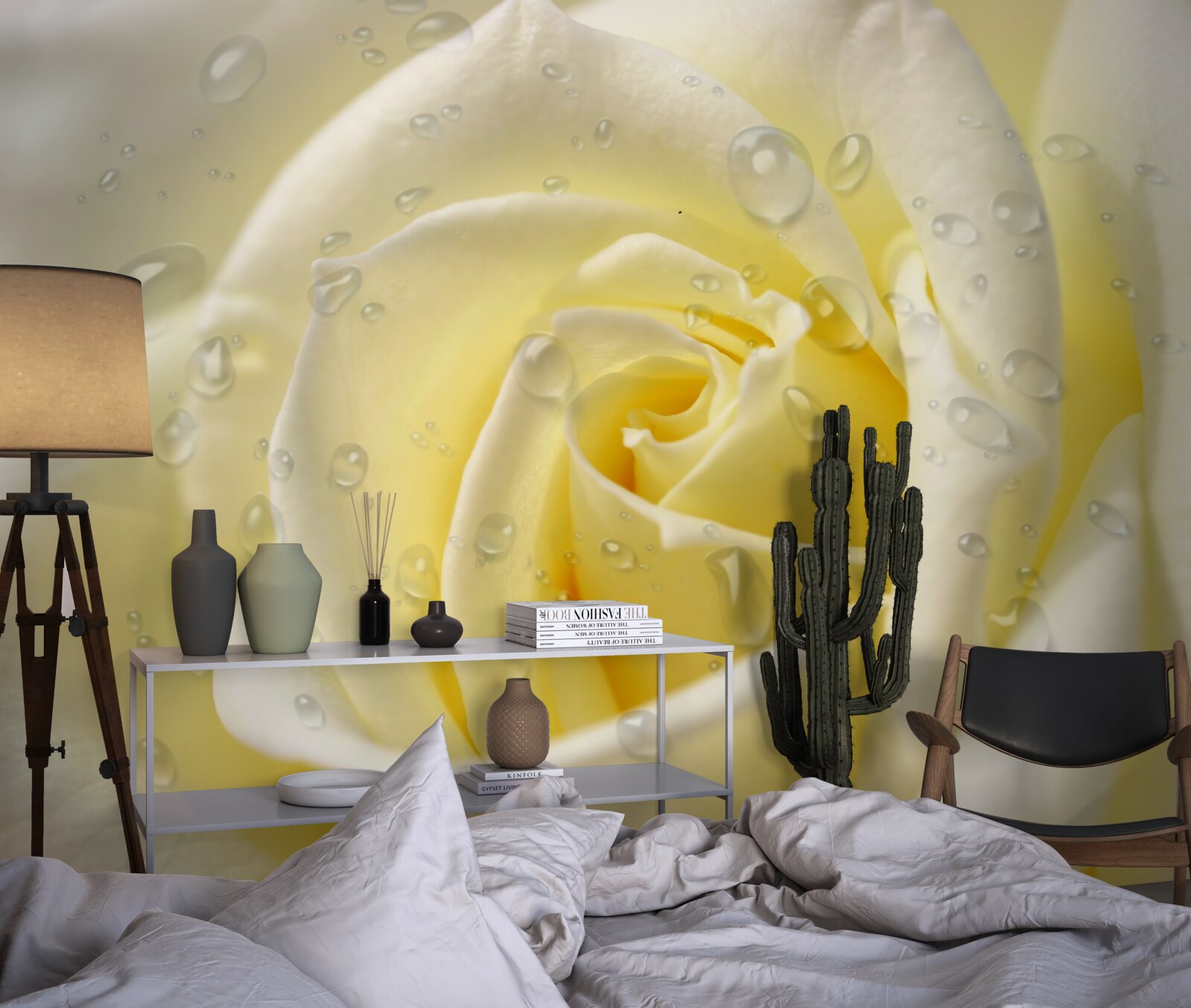 Fototapet picături de ploaie pe un trandafir galben