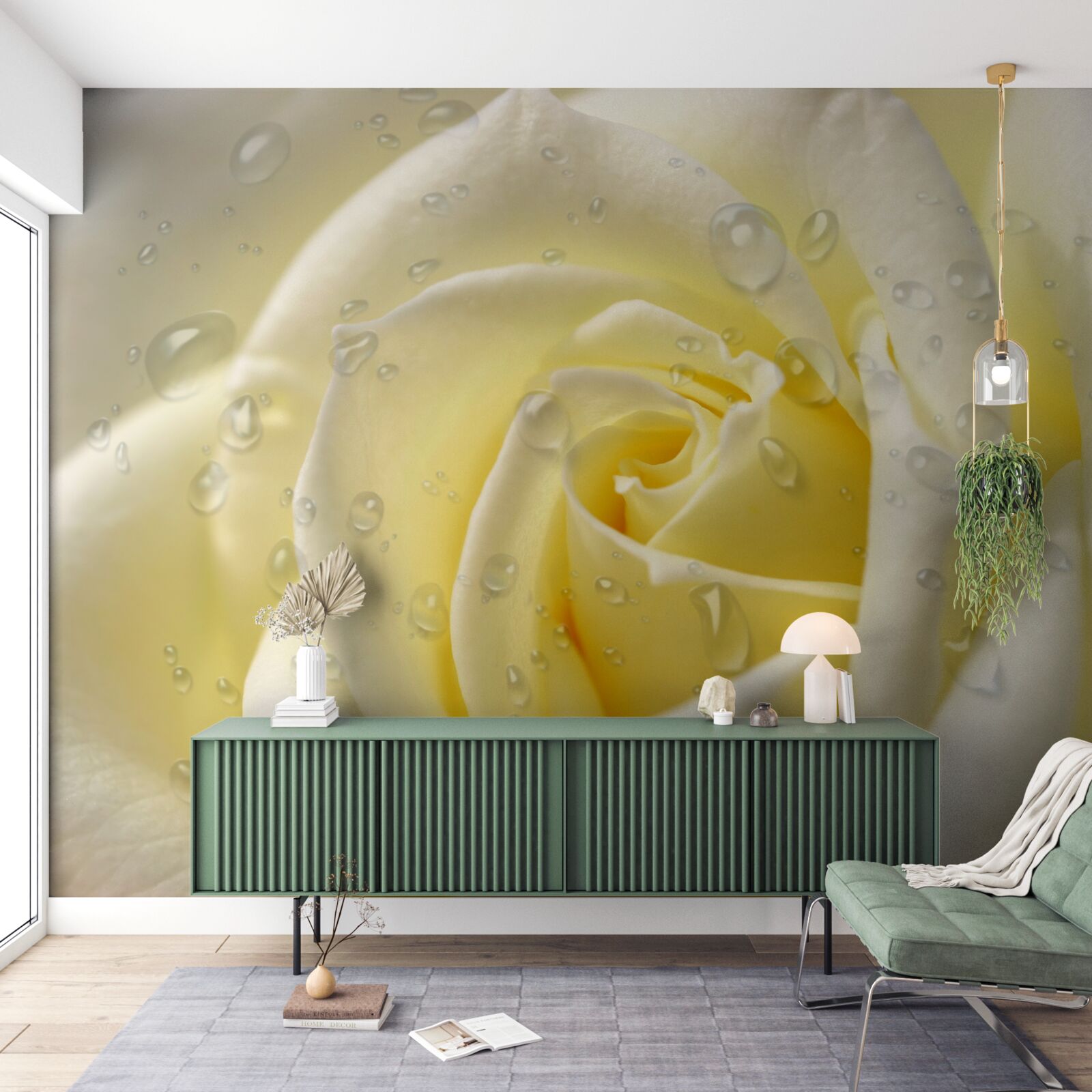 Fototapet picături de ploaie pe un trandafir galben