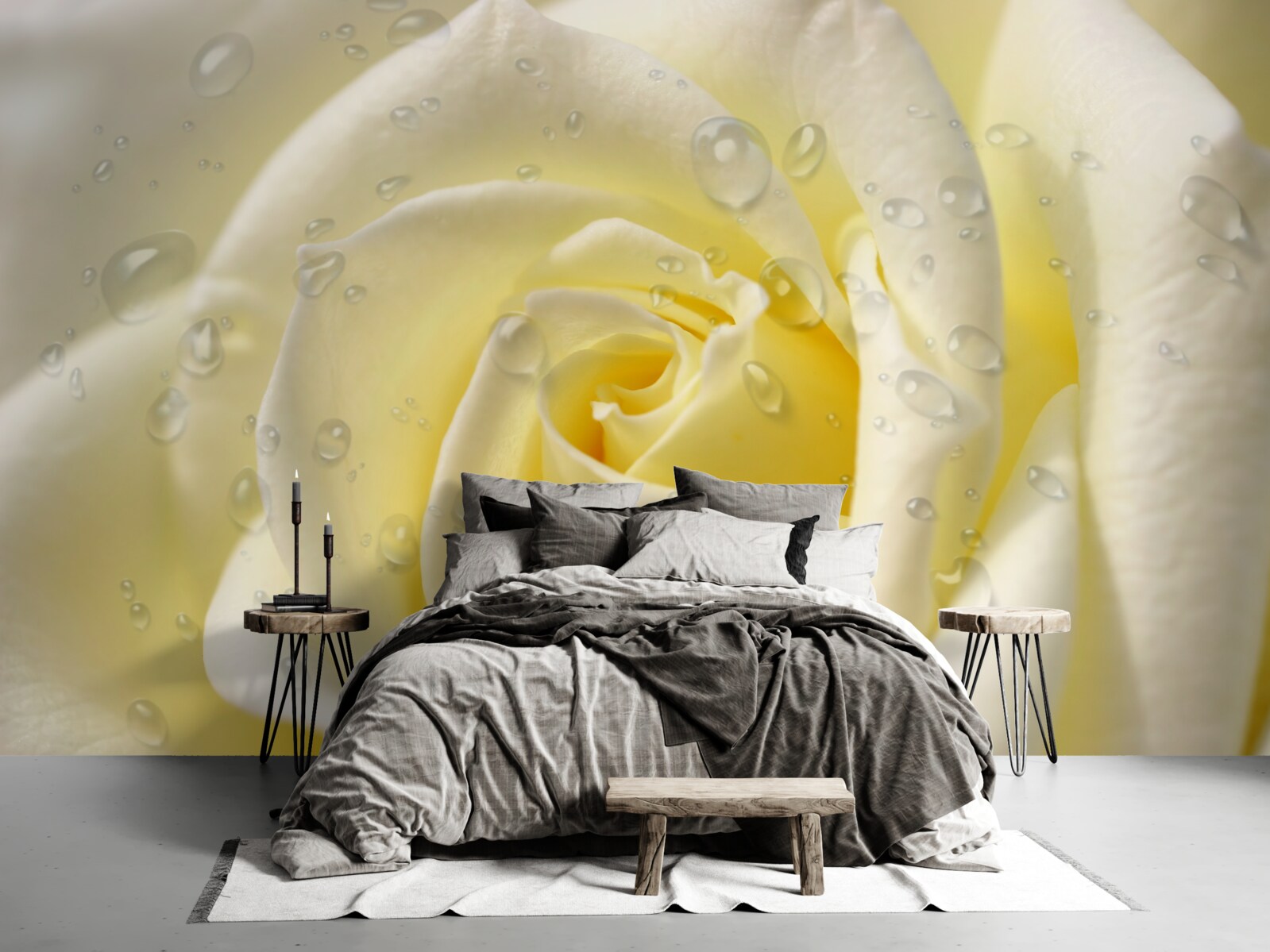 Fototapet picături de ploaie pe un trandafir galben