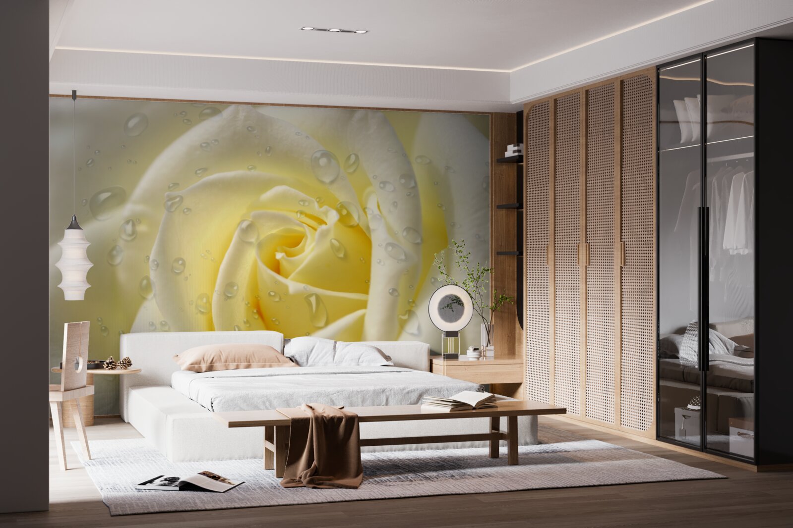 Fototapet picături de ploaie pe un trandafir galben