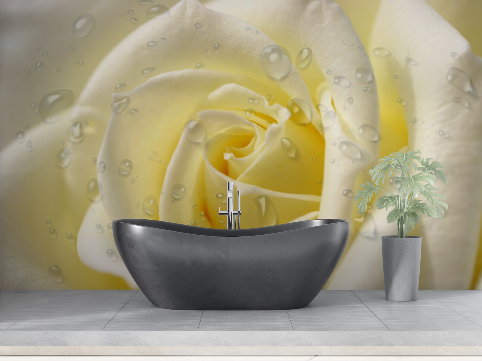 Fototapet picături de ploaie pe un trandafir galben