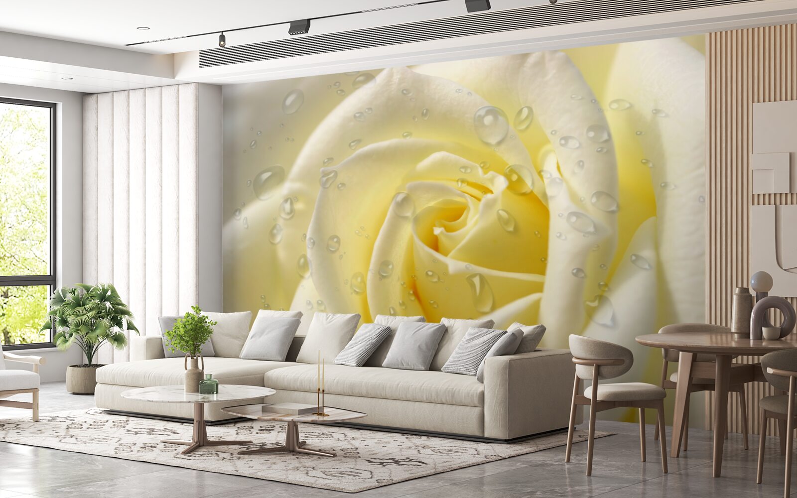 Fototapet picături de ploaie pe un trandafir galben