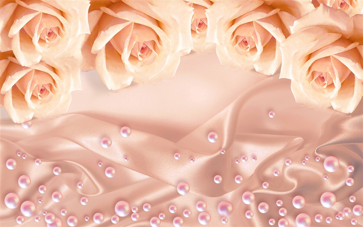 Fototapet perle și trandafiri portocalii