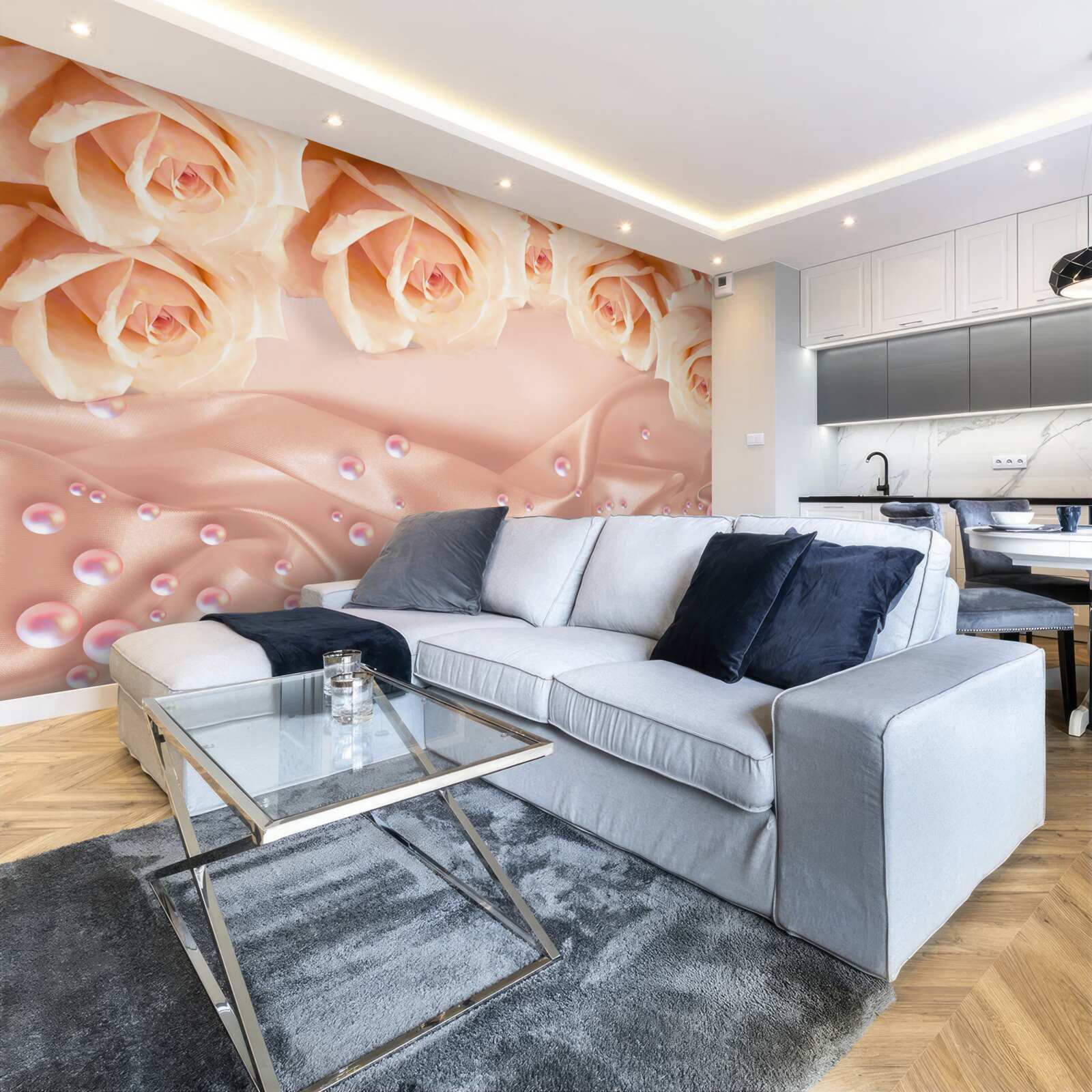 Fototapet perle și trandafiri portocalii