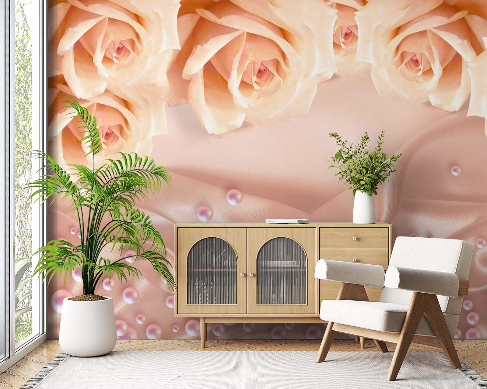 Fototapet perle și trandafiri portocalii