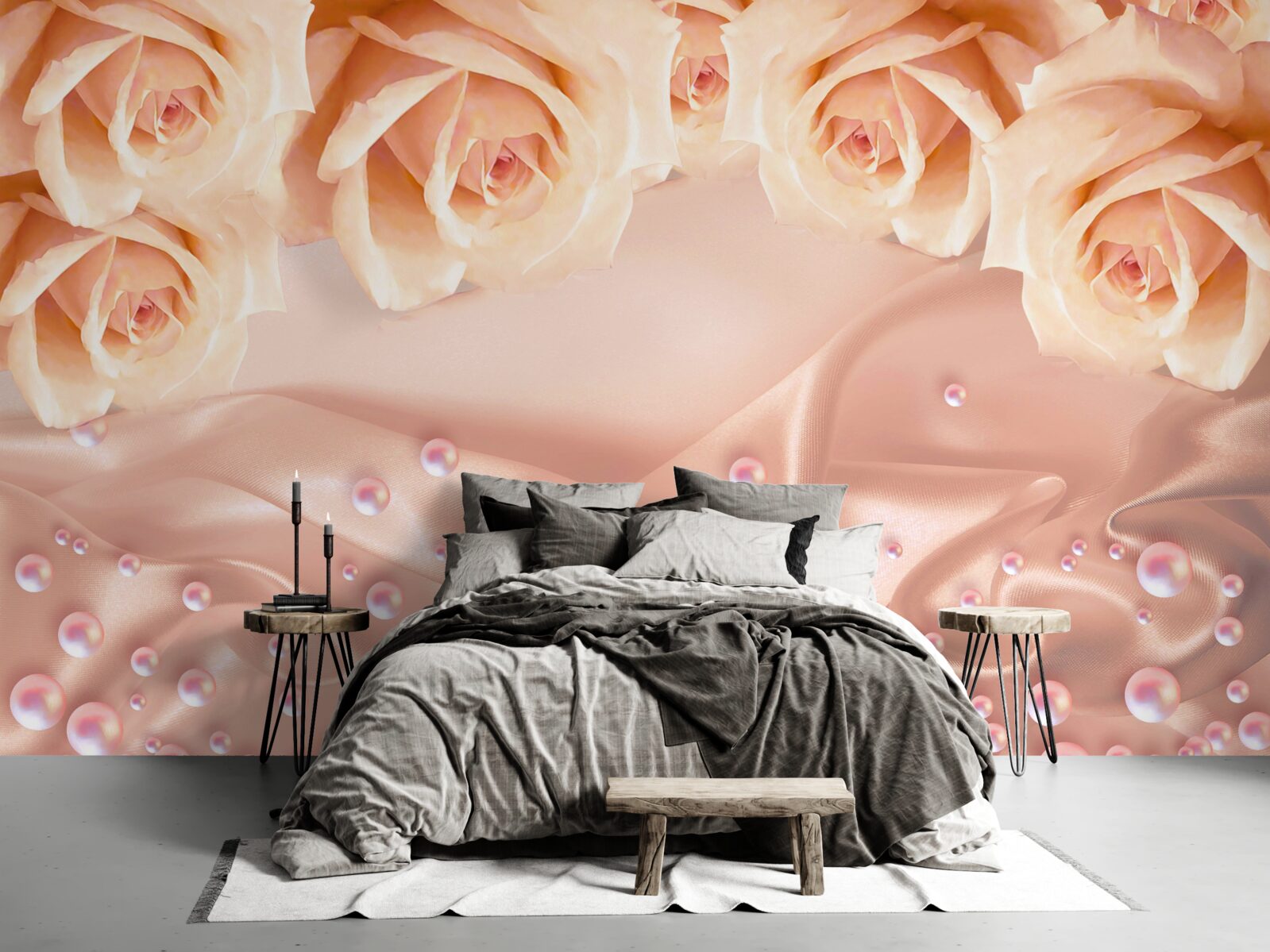 Fototapet perle și trandafiri portocalii