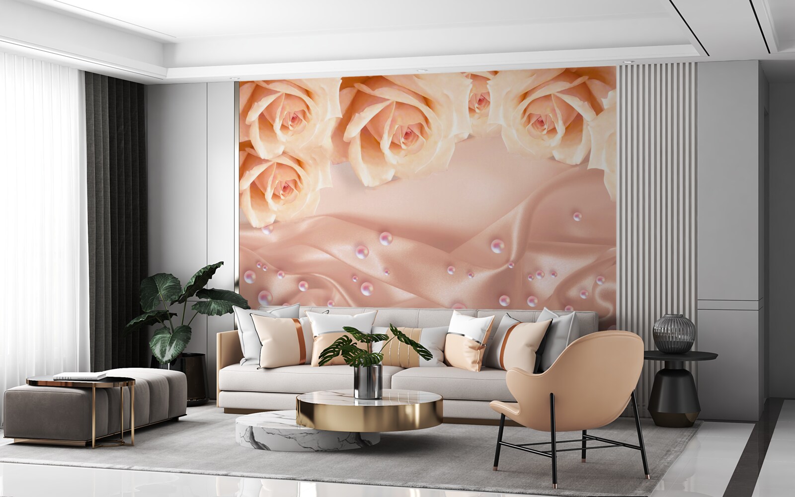 Fototapet perle și trandafiri portocalii