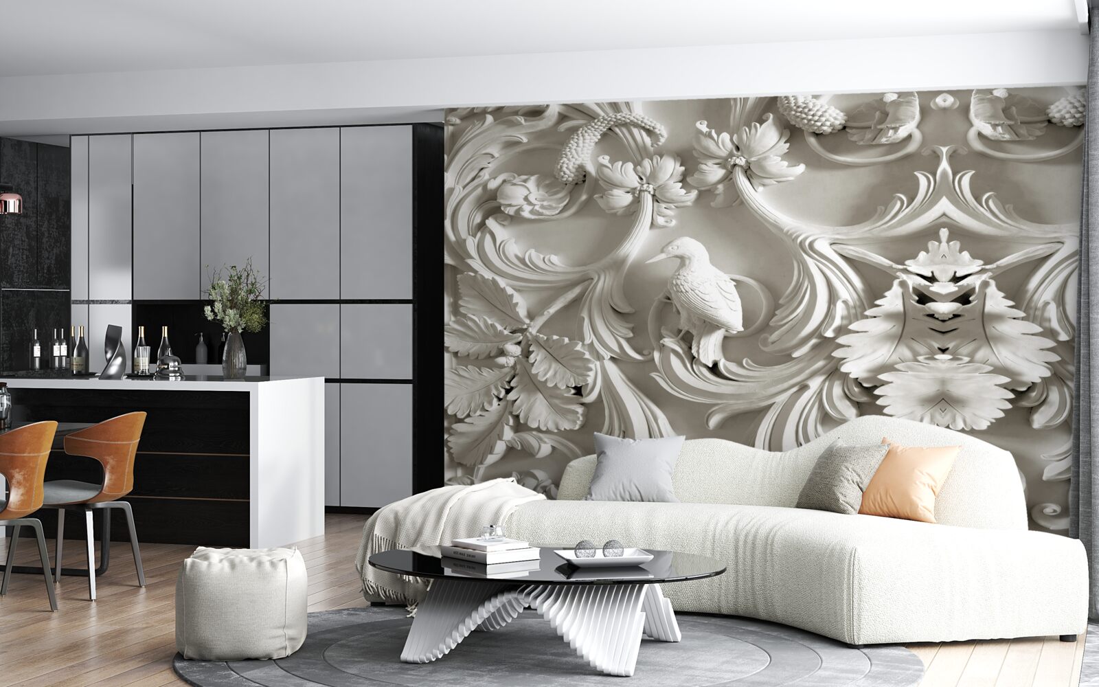 Fototapet relief alb realizat din ipsos