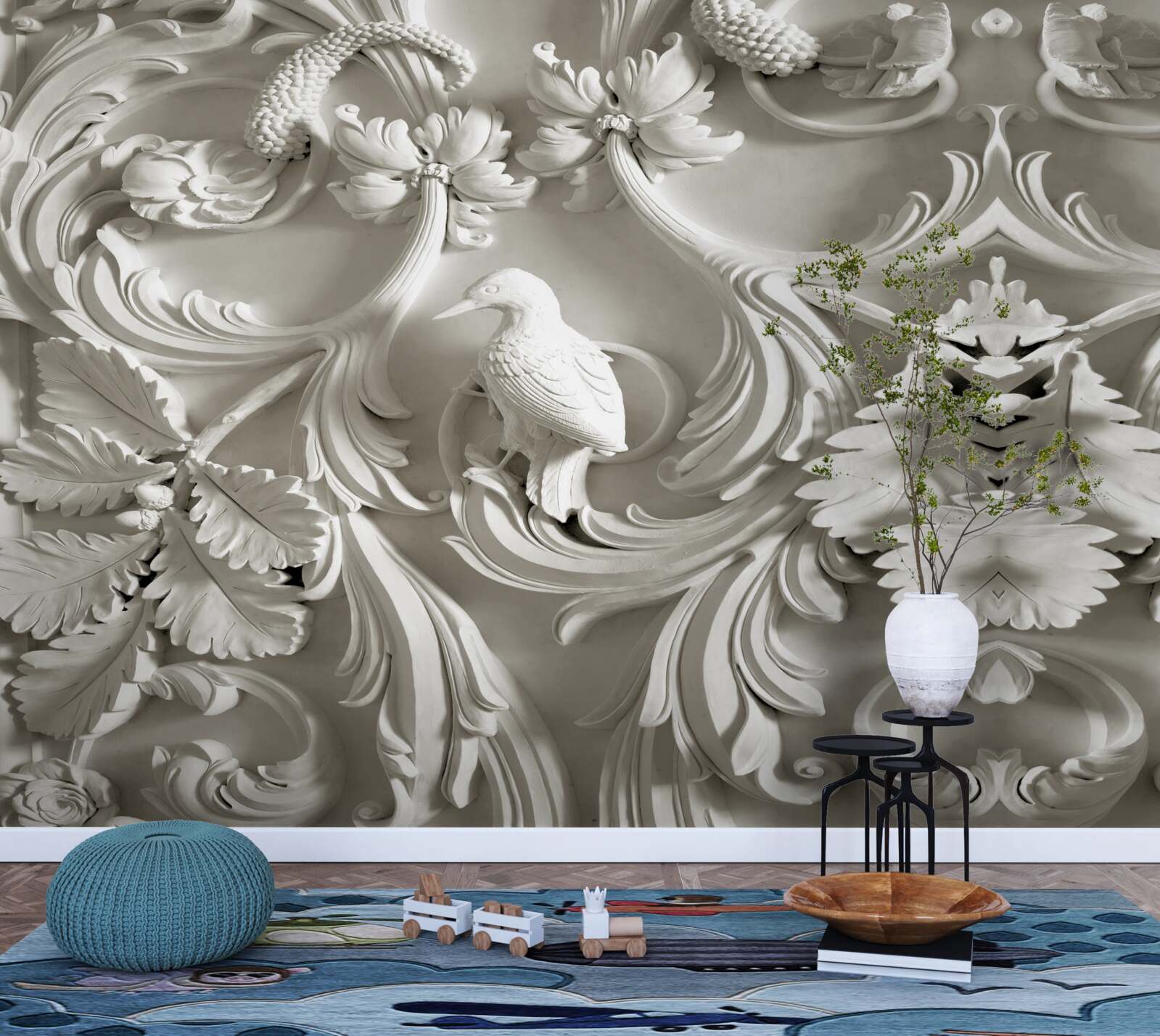 Fototapet relief alb realizat din ipsos