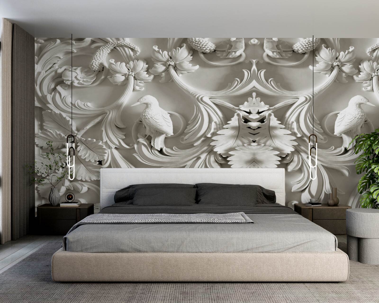 Fototapet relief alb realizat din ipsos