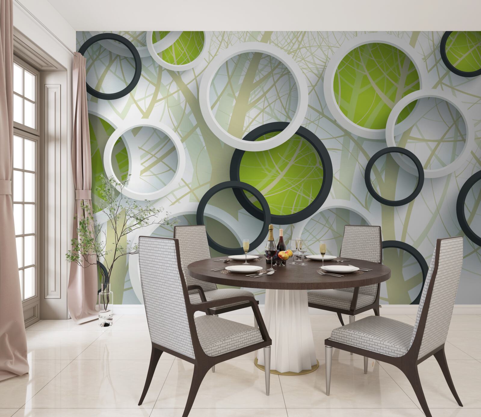 Fototapet cercuri albe și verzi suprapuse