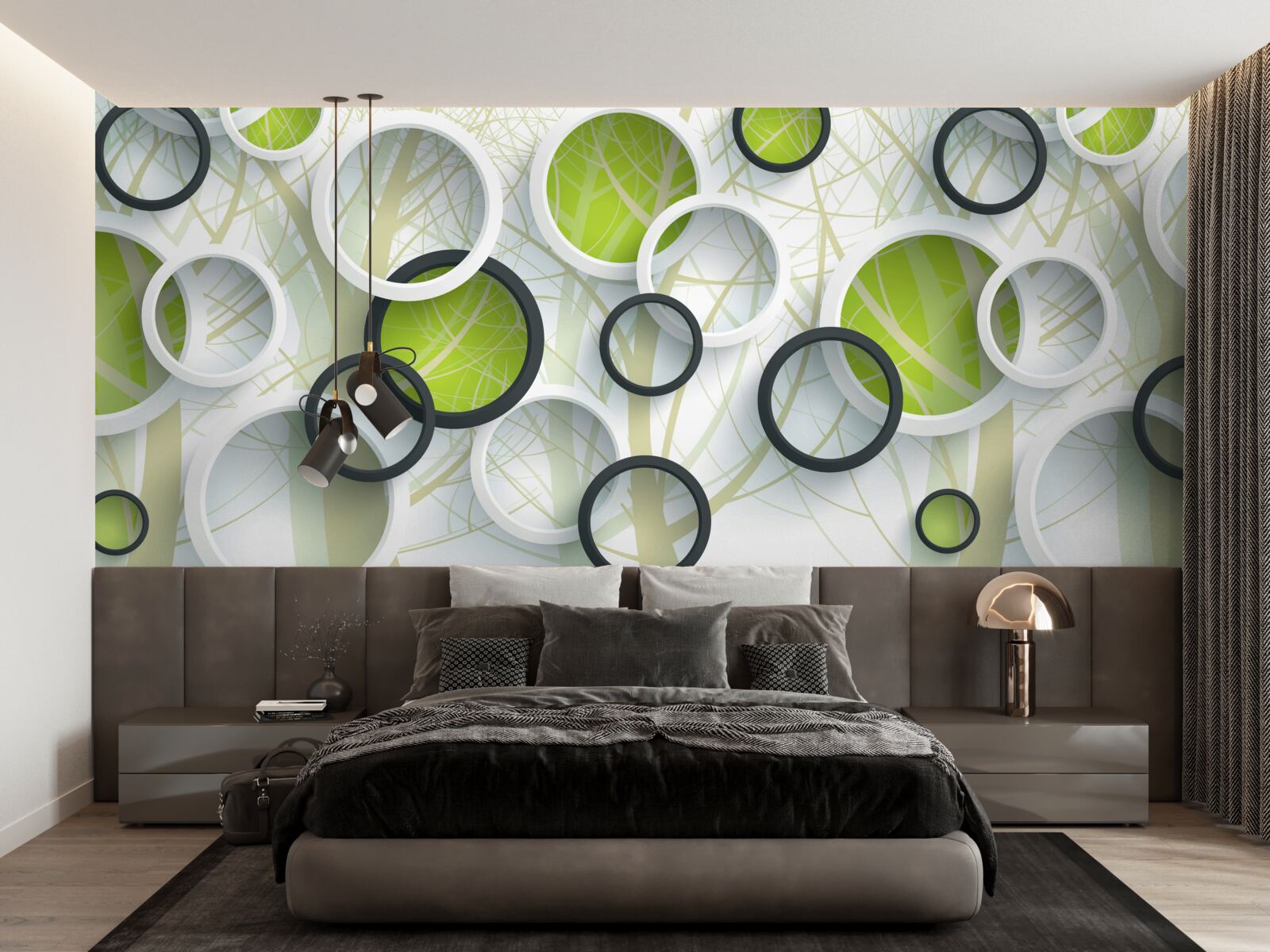 Fototapet cercuri albe și verzi suprapuse