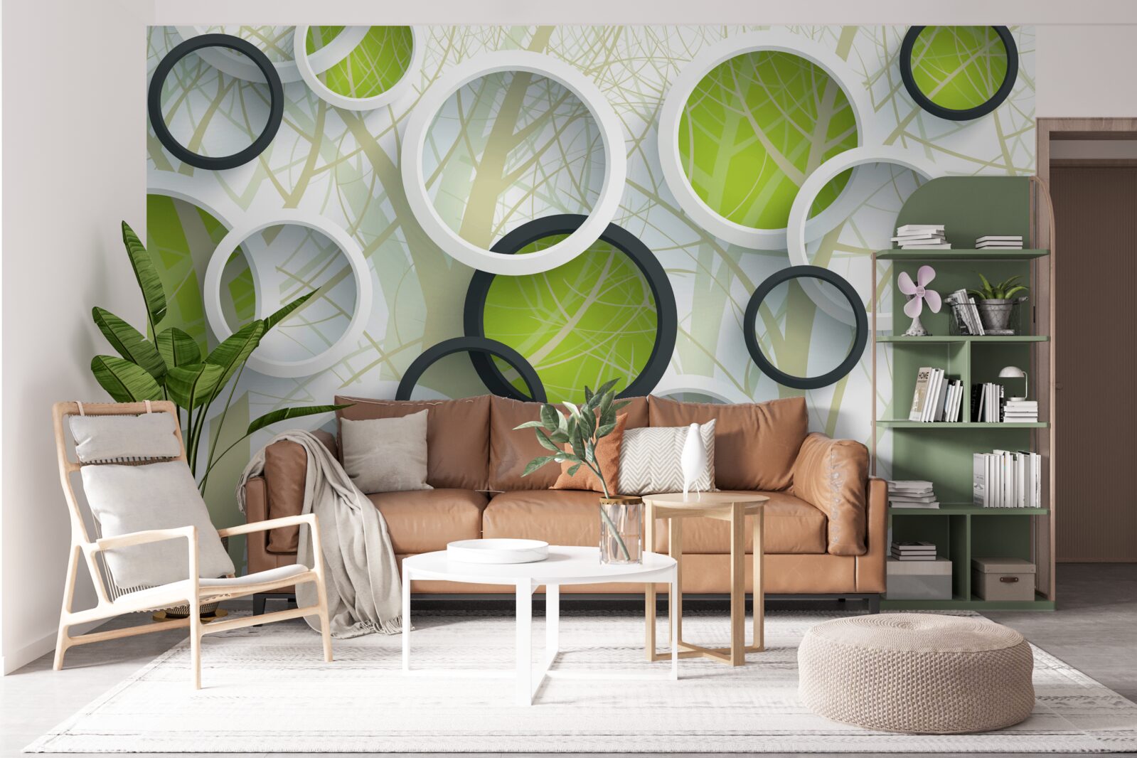 Fototapet cercuri albe și verzi suprapuse