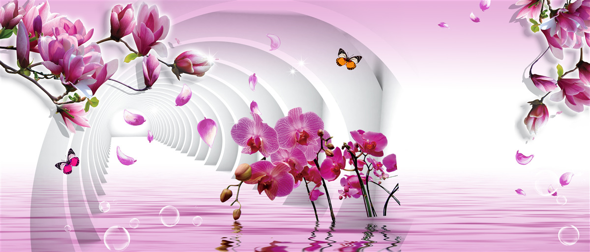 Fototapet colaj de flori delicate de magnolie mov