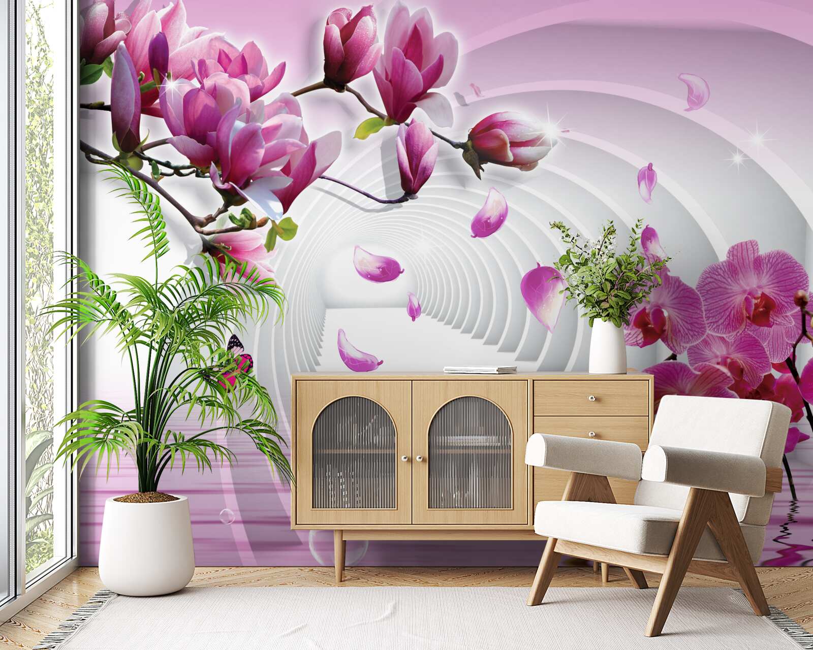 Fototapet colaj de flori delicate de magnolie mov