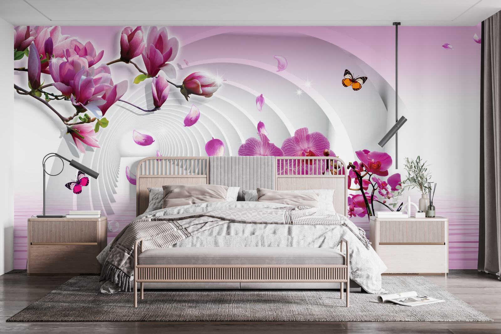 Fototapet colaj de flori delicate de magnolie mov