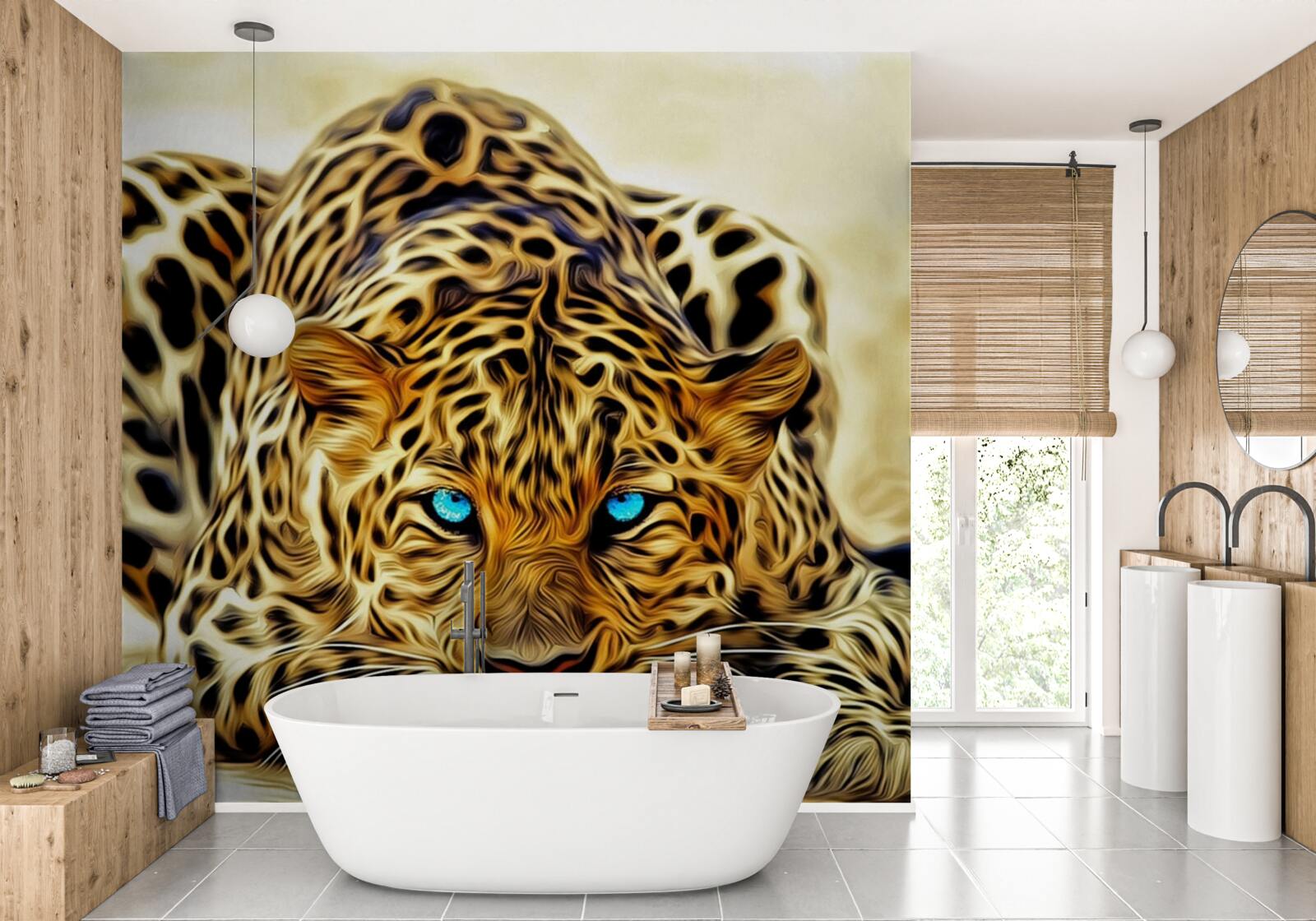 Fototapet cu ochi albaștri pantera se ascundea