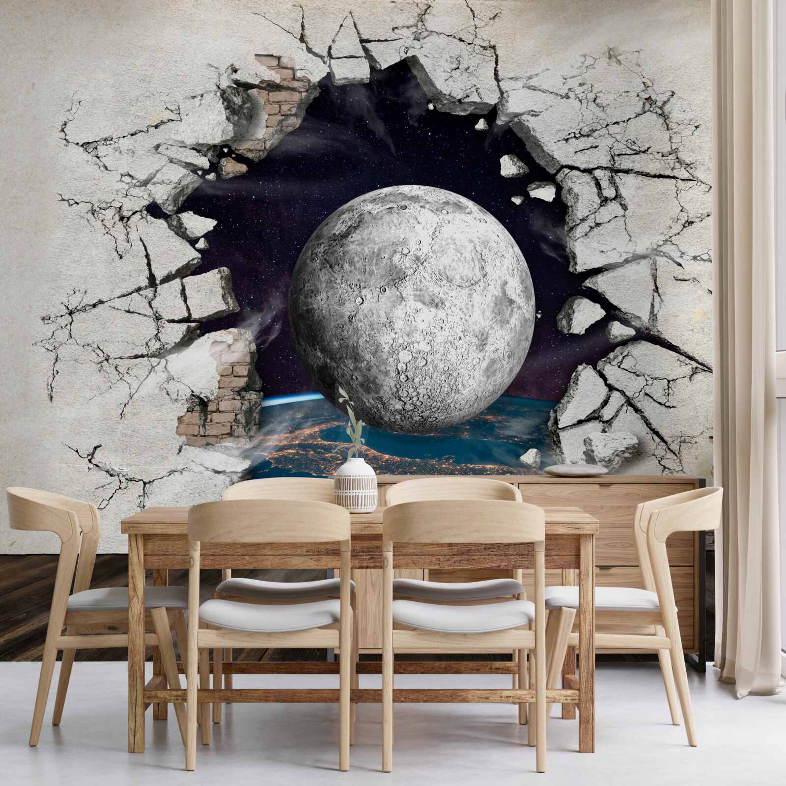 Fototapet Zidul este distrus în lumina lunii