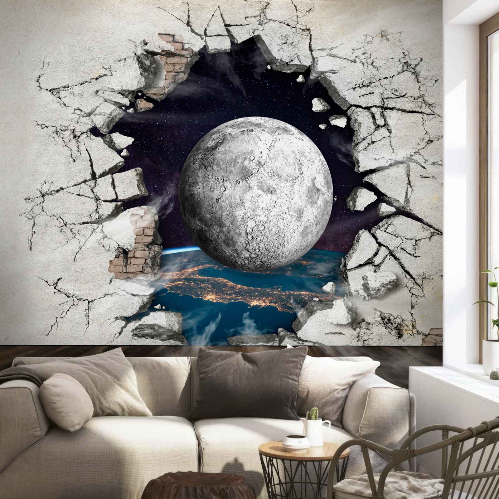 Fototapet Zidul este distrus în lumina lunii