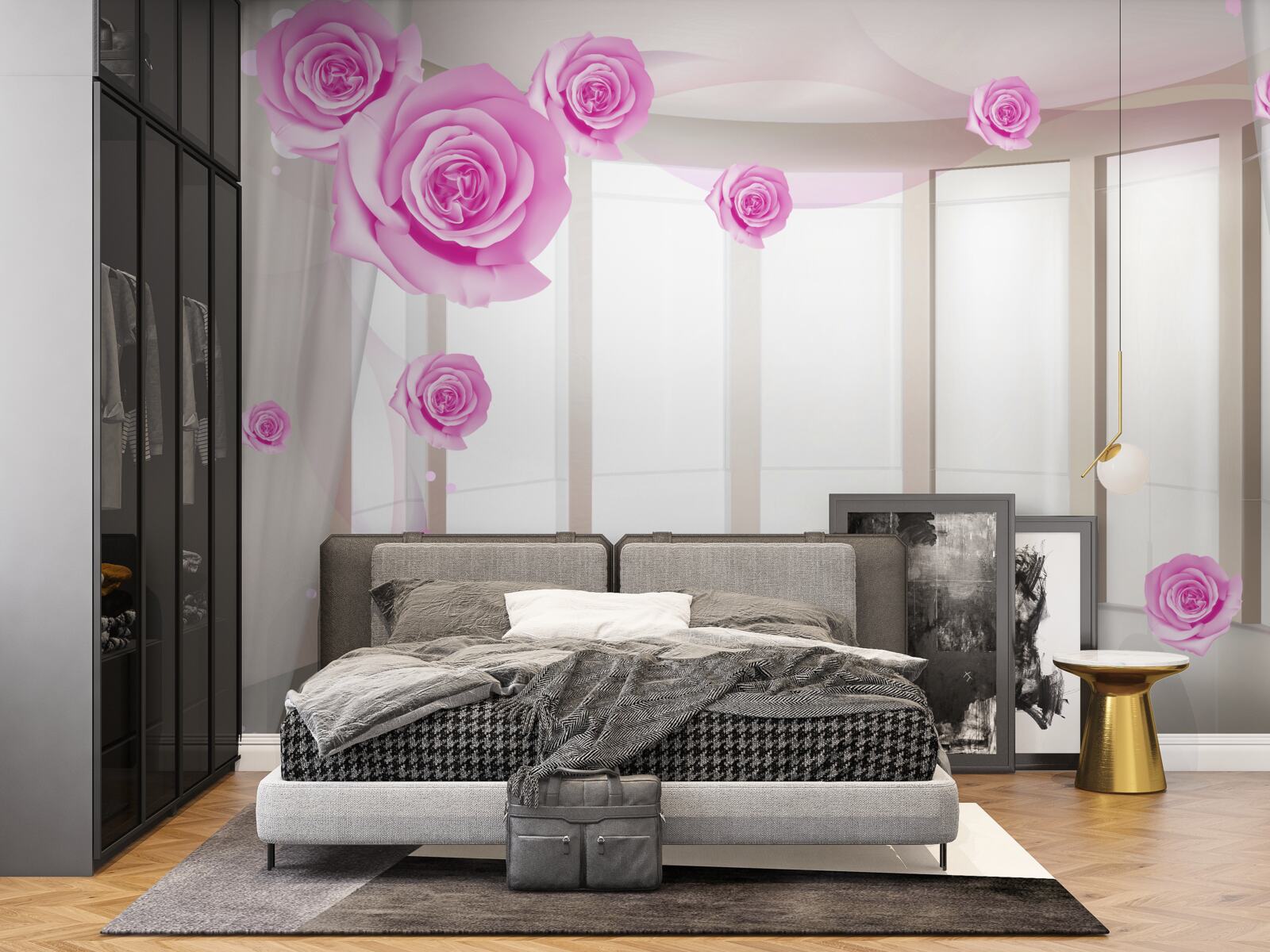 Fototapet terasă cu vedere panoramică și trandafiri înfloriți