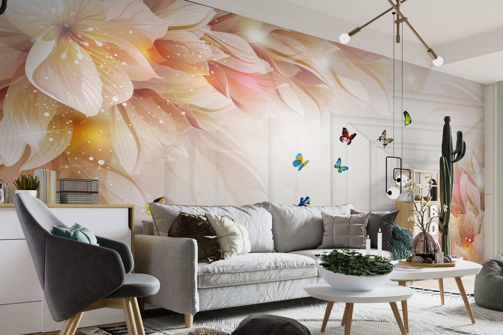 Fototapet tunelul este plin de culoare: flori și fluturi colorați