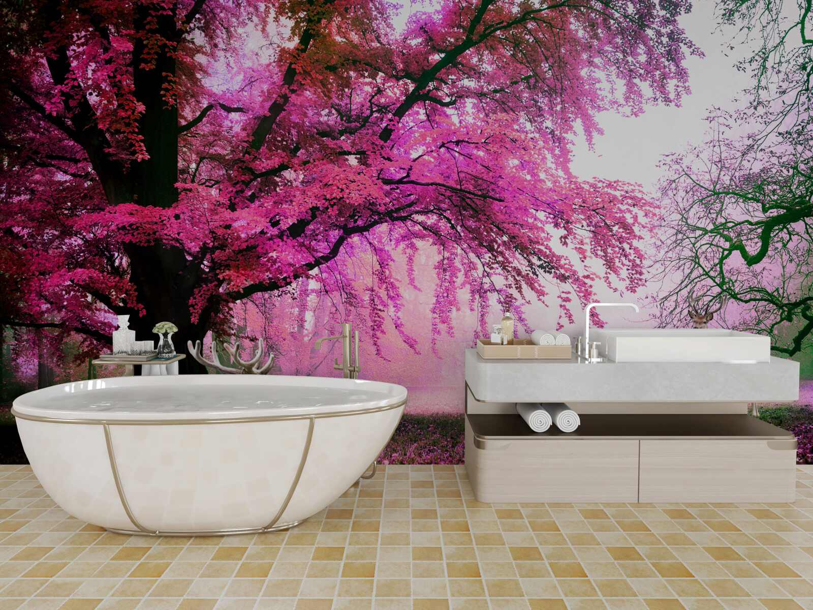 Fototapet sakura în roz zboară în jur