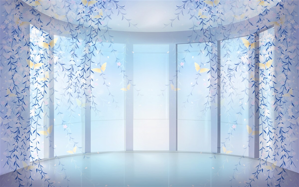 Fototapet balcon cu vedere panoramică în nuanțe de albastru