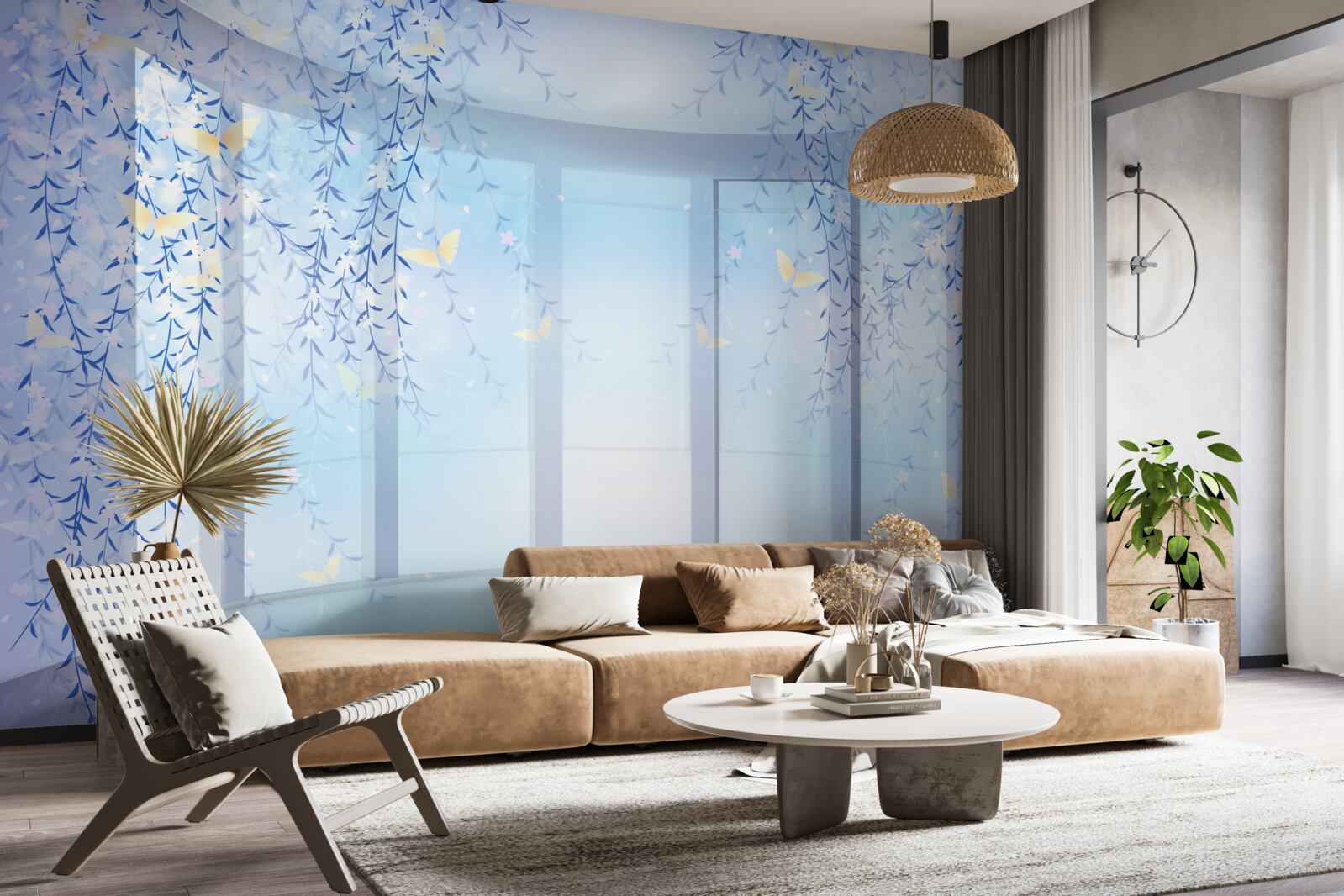 Fototapet balcon cu vedere panoramică în nuanțe de albastru