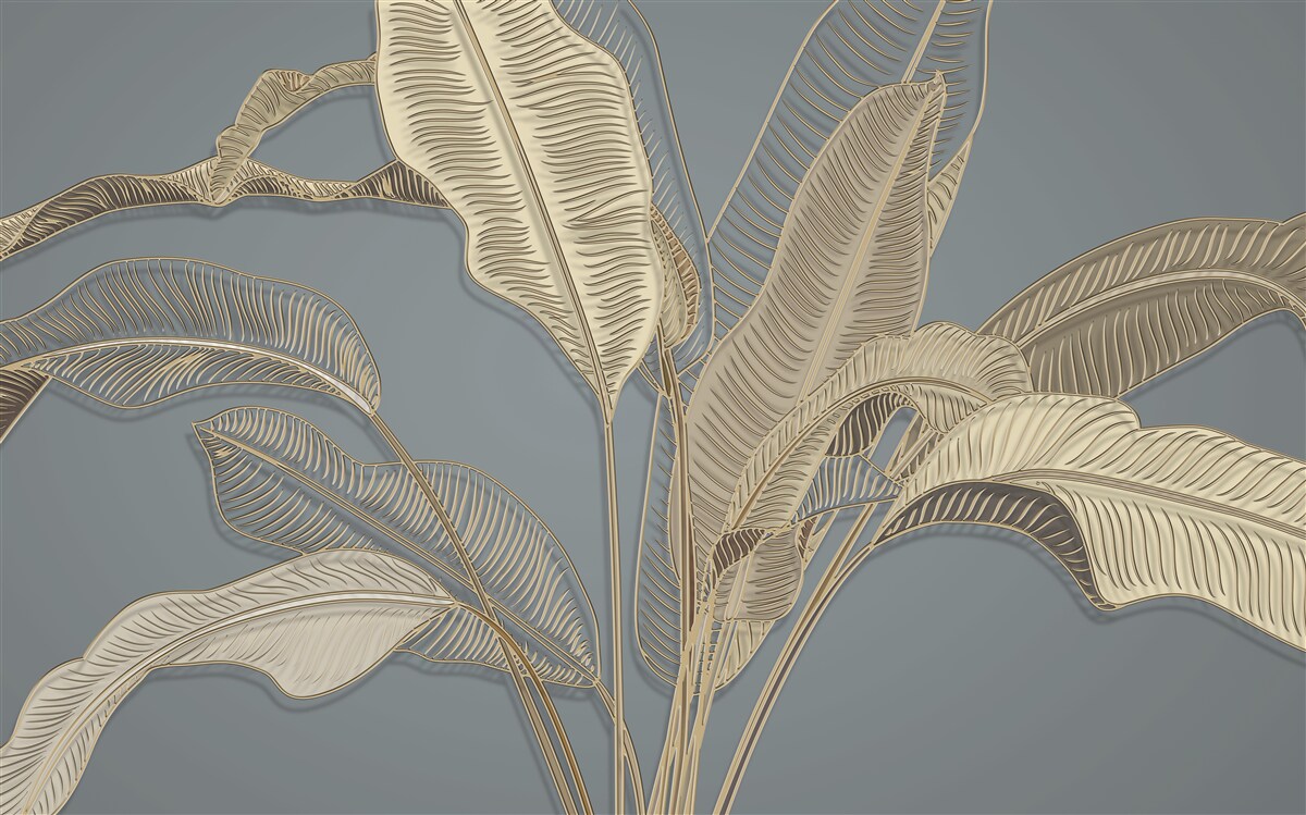 Fototapet frunze de pene aurii pâlpâie strălucitor pe fundalul întunecat