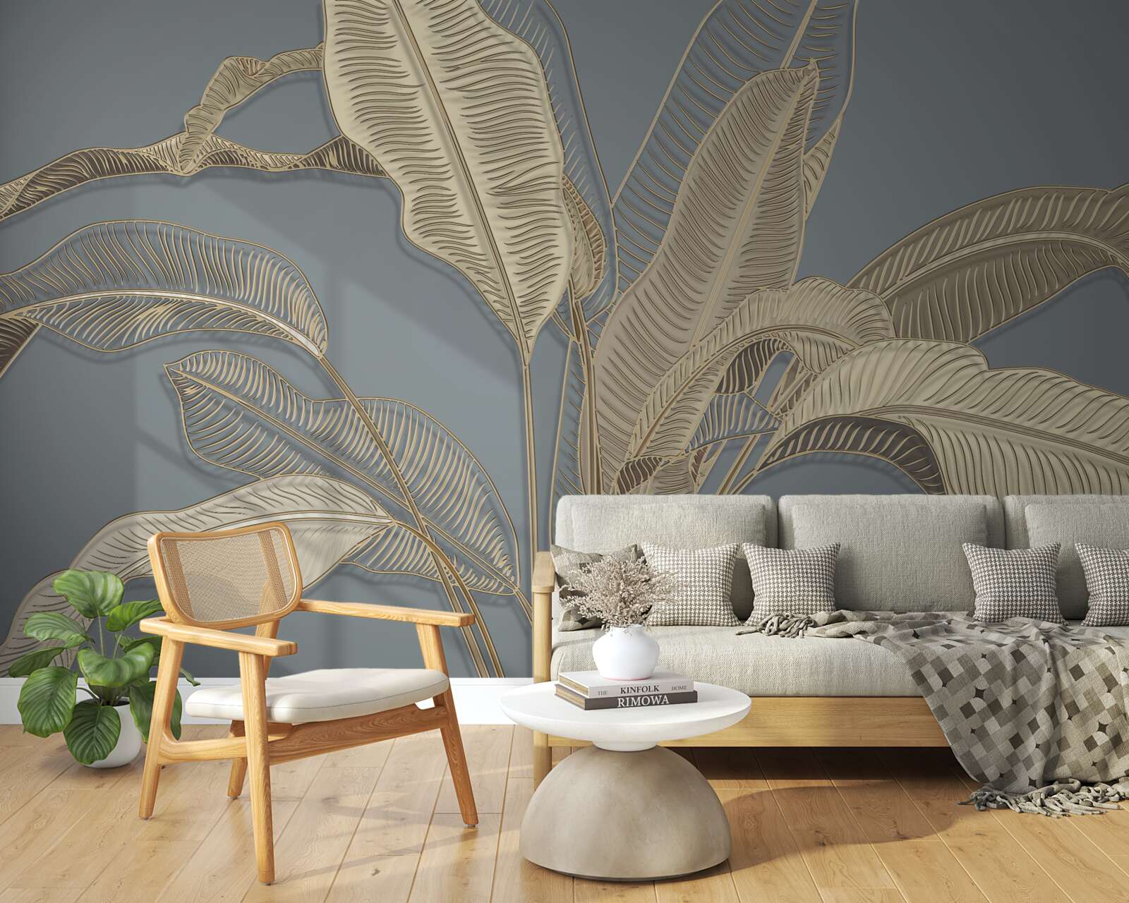 Fototapet frunze de pene aurii pâlpâie strălucitor pe fundalul întunecat