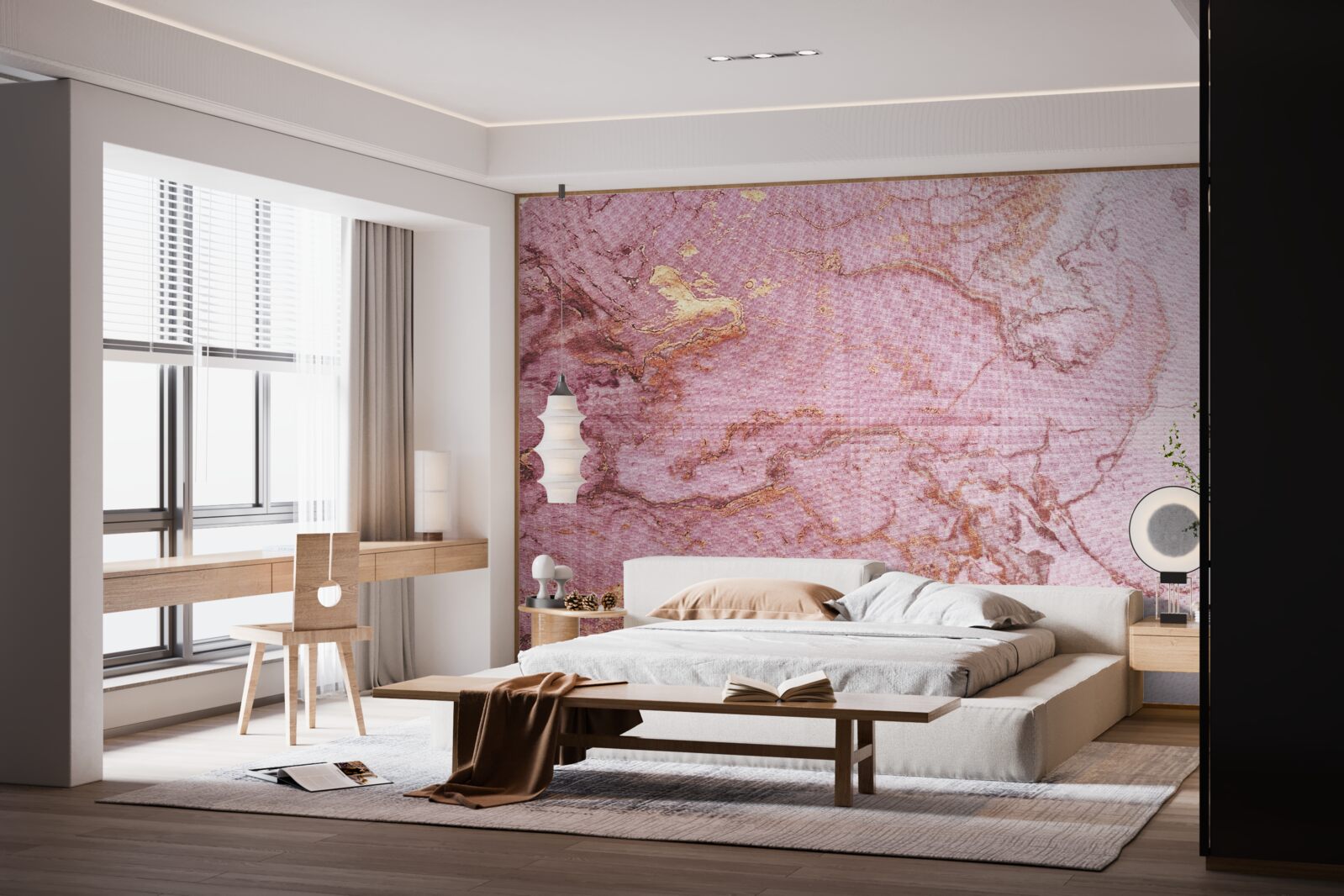 Fototapet model marmorat în nuanțe delicate de roz