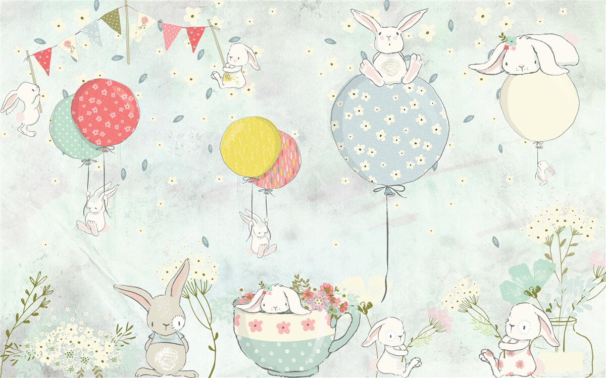 Fototapet iepurași în bile albe