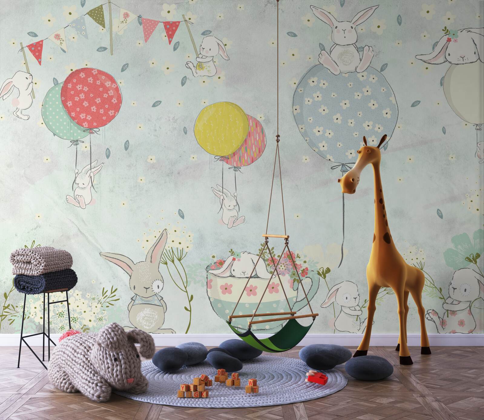 Fototapet iepurași în bile albe